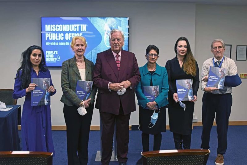 Junior doctor Sonia Adesara; Dr Jacky Davis, author and consultant radiologist; Michael Mansfield QC, inquiry chair; Professor Neena Modi; Lorna Hackett, counsel to the inquiry; Dr Tony O